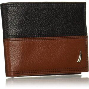 Men's Black/Cognac Bifold Leather Wallet RFID Blocking ID Window Card Slots